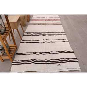 Tapis turc vintage, tapis de 4,3 x 10,2 pieds, tapis en laine blanche à motifs floraux - Product Image 1