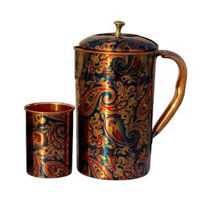 Carafe en cuivre pur à motif imprimé avec ensemble de verres – Vaisselle élégante pour la promotion - Product Image 1