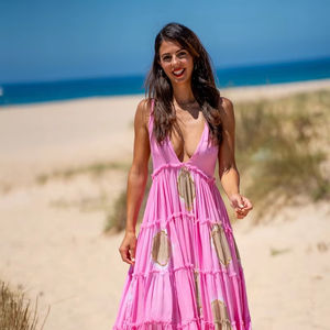 Hecho a mano de algodón sin mangas Casual largo hasta el suelo Kaftan vestido Floral Tie Dye elegante cuello en V Sexy nuevo fabricante tamaño libre - Product Image 1