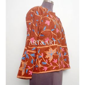 Veste d'hiver matelassée florale à broderie Cotrise, aspect incroyable, longueur régulière, col rond, manches longues, 100% coton respirant, pour femmes - Product Image 4