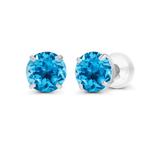 Pendientes de Oro Blanco de 14K con Corte Asscher de 2.00 CTW, con Topacio Azul Suizo Natural, Ónix y Perla, Estilo Moderno para Boda o Compromiso - Product Image 1