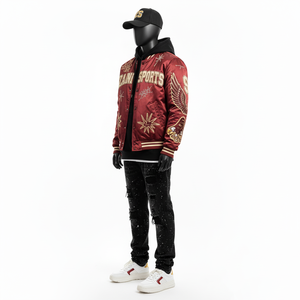 Chaqueta Universitaria de Satén de Alta Calidad de 320 g/m², Color Granate Dorado, con Logotipo Personalizado Bordado, Chaqueta de Satén Elegante y Urbana Unisex para Hombre - Product Image 3