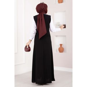 Elegante Conjunto Negro de Dos Piezas: Camisa de Crepé y Chaleco de Lino con Botones para Oficina, Estilo Casual, MOQ 2 Piezas - Product Image 5