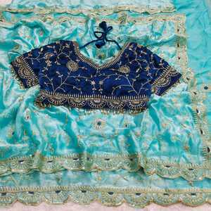 Sari en soie à broderies, best-seller, pour femmes, avec bordure lourde et travail de découpe, disponible dans toutes les tailles. - Product Image 4