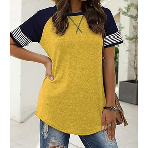 Ventes en gros été BasicWomen été chemises décontractées à manches courtes hauts rayés-femmes col rond t-shirt chemisiers logo personnalisé - Product Image 6