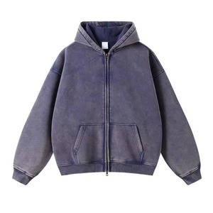 Sudadera con Capucha Personalizada de Lujo, Estilo Urbano, Felpa, Lisa, Vintage, Holgada, Lavada al Ácido, Decolorada por el Sol, Desgastada, con Cierre - Product Image 3