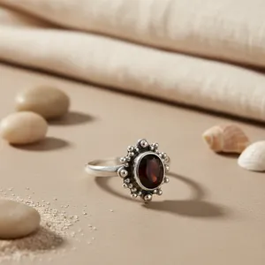 Anillo de Granate en Plata de Ley 925, Anillo de Granate Geométrico Moderno y Elegante para Mujer, Uso Diario - Product Image 2