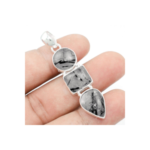 Colgante de múltiples piedras preciosas de rutilo negro de Plata de Ley 2025 único de alta calidad 925 para venta al por mayor, joyería colgante de 3 piedras para mujer - Product Image 1