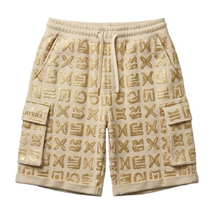 Pantalones Cortos Cargo de Algodón Sólido para Hombre, Estampado Puff, Estilo Urbano, Ajuste Holgado, Desgastado, Gimnasio, Casual, Fabricante, Venta al por Mayor, OEM - Product Image 1