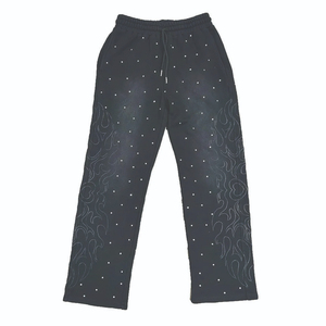 Pantalon pour homme lavé personnalisé anti-rides broderie en détresse pantalon de survêtement évasé à double taille pantalon de survêtement pour hommes baggy en strass délavé au soleil - Product Image 2