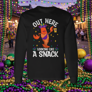 Mardi Gras Long Sleeve T-Shirt with Snack Bougie Crawfish Design Out Here Looking Like a Party Supply - Product Image 2