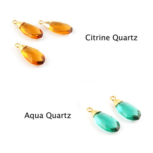 Trouver des bijoux à facettes Aqua Quartz Teardrop forme bricolage boucles d'oreilles pendentif plaqué or simple caution charme pour fournitures connecteur - Product Image 5