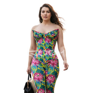 Conjunto de Corsé con Estampado Floral Personalizado al por Mayor, Atuendo de 2 Piezas para Mujer, Top sin Tirantes y Leggings Estampados de Alta Elasticidad - Product Image 5
