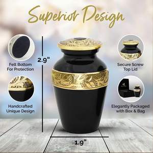 Mini <b>Black</b> Urn - <b>Small</b> for Human Ashes with Box & <b>Bag</b> - <b>Black</b> Keepsake Urn - Handcrafted <b>Small</b> Cremation Urn - Honor Your - Product Image 5