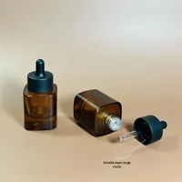 Flacons compte-gouttes carrés en verre ambré épais de 30 ml, contenants uniques anti-fuite avec base en forme de montagne enneigée pour recharges de sérum