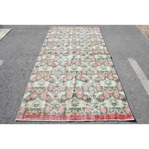 Alfombra clásica de lana turca Vintage Floral Beige 4,8 'X 8,7 ', diseño de retazos hecho a mano para entrada, sala de estar, pasillo, látex - Product Image 1