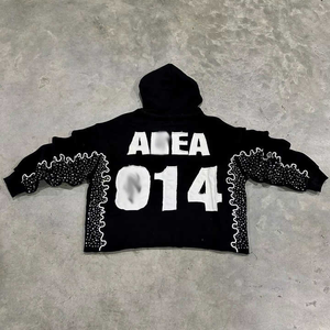 Personalizado crudo dobladillo recortado parche bordado rhinestone hombres alta calidad elegante Sudadera con capucha 100% algodón streetwear hombres Sudadera con capucha 2025 - Product Image 1