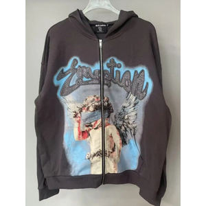 Sudadera con Capucha y Cierre de Cremallera, Personalizable con Logotipo, de Algodón y Felpa, Estilo Urbano, Gruesa, Holgada, Corte Cuadrado, para Hombre - Product Image 2