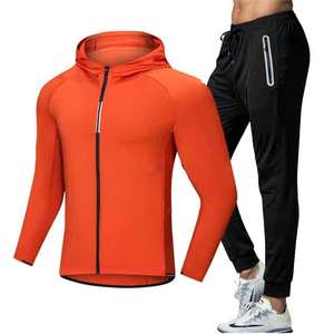 Ensemble de survêtement d'hiver en molleton uni pour hommes en gros, taille plus, 2 pièces avec pantalon à taille élastique - Product Image 1