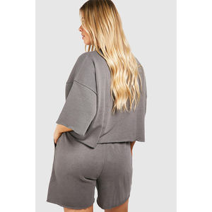 Conjunto de sudadera corta de manga corta y chándal corto de 2 piezas de carbón de alta calidad para mujer, conjunto de pantalones cortos de 2 piezas para mujer - Product Image 2