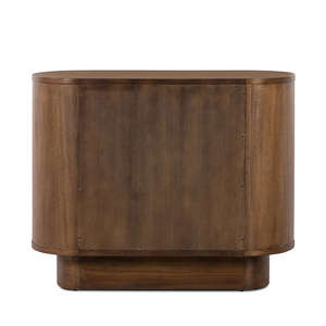 Mesa de Noche Curva Yanos Hecha de Madera de Teca Sólida con 2 Cajones y Acabado en Nogal. - Product Image 5