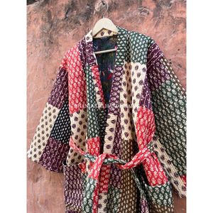 Bán Sỉ Áo Choàng Hai Mặt & Miếng Vá Cotton Ấn Độ Áo Choàng Ngủ Nữ Dài In Họa Tiết Hippie Áo Choàng Tắm Kiểu Kimono - Product Image 4