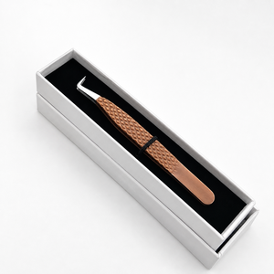 Pince à épiler pour extensions de cils en acier inoxydable de haute qualité, brun mat, anti-magnétique, pointe lisse, longueur 10 mm, 90 degrés - Product Image 1