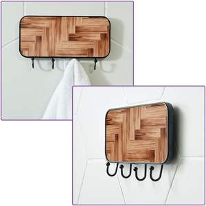 Porte-clés pour mur décoratif Unique peinture en bois crochets auto-adhésifs 4 crochets pour clés porte amélioration de l'habitat crochets utilitaires - Product Image 5