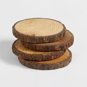 Premium Quality Classic Elegant Round Wooden Coaster Set 4 <b>Fire</b> Finish Modern Design Eco-Friendly 100mm Diameter 10mm Thickness - Product Image 2