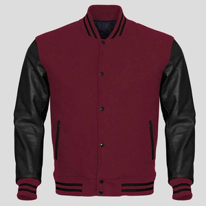 Logo personnalisé pour hommes, veste universitaire Letterman de baseball universitaire, col montant, rue, manches en cuir noir, broderie pour couples - Product Image 3