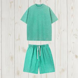 Camiseta de color único de gran tamaño con conjunto corto, venta al por mayor, camisetas con cuello redondo y logotipo personalizado para hombre, camiseta informal de manga corta, conjunto doble - Product Image 6