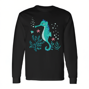 Camiseta de Manga Larga con Diseño de Caballito de Mar para Niños, Promocional, Diseño de Animales de Acuario - Product Image 2