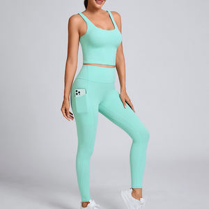 Conjuntos Deportivos Transpirables de Talla Grande para Mujer, OEM ODM, Ropa Deportiva Activa, 2 Piezas, Sujetador Deportivo, Leggings Levanta Glúteos, Yoga, Acampanados - Product Image 6
