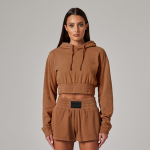 Sudadera con capucha corta para mujer, tela de algodón transpirable de ajuste personalizado, estilo cómodo de secado rápido para ropa de calle, sudaderas con capucha cortas informales para mujer - Product Image 1
