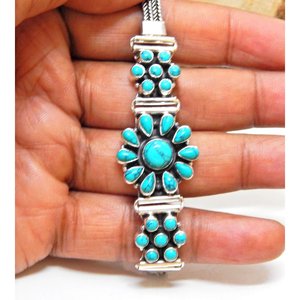 Handmade 925 Sterling Silver <b>Bracelet</b> with Natural Turquoise Gemstone Gold Plated Gift for Girls and Women - Product Image 2
