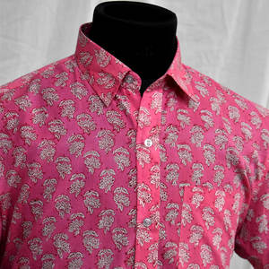 <b>Men's</b> Designer <b>Indian</b> Hand Block Printed 100% Cotton Cambric Fabric Breathable Eco-Friendly <b>Shirt</b> Striped Pattern Spring Season - Product Image 5