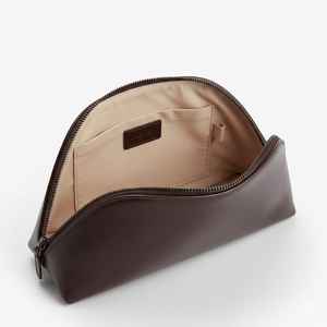 Bolsa de Maquillaje de Cuero Marrón Premium, Bolsa de Cosméticos de Viaje con Cierre, Estilo Minimalista, Regalos de Lujo para Mujer - Product Image 4