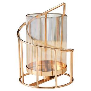 Nordique Métal Fer Pilier Bougeoir Ensemble 3 Carré Or Brillant Finition Verre Votive Cadre Antique Bol Durable Maison - Product Image 4