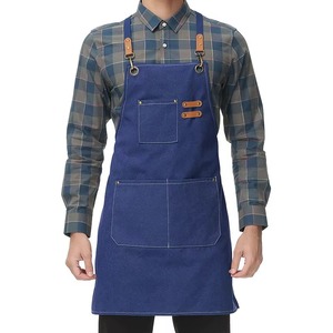 Luxury Adjustable <b>Canvas</b> Leather <b>Aprons</b> Kitchen Accessories Chef Cooking Washable <b>Apron</b> With Pockets Custom - Product Image 5