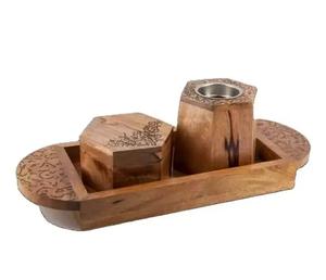 Brûleur d'encens en bois massif durable et écologique, design antique, fabrication artisanale indienne, pour usage religieux, porte-encens pour la maison - Product Image 1