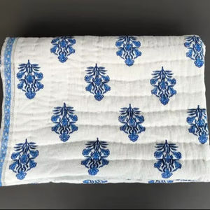 Indian Handmade Floral Cotton <b>Waffle</b> Quilt Bed Cover - Product Image 1
