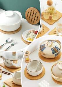 Hot Pads Dessous de plat Table Dessous de plat en bois de bambou massif pour plats chauds et pot avec tampons antidérapants Tampons résistants à la chaleur Théière Dessous de plat 4 pièces - Product Image 3