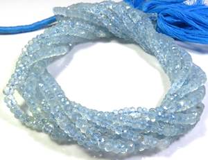 Aigue-marine bleue naturelle Rondelle Cut Micro Faceted Top Grade Pleochroïc Fracture Filled Beads 3.5-4mm Loose Gemstones 12 "Strand - Product Image 3