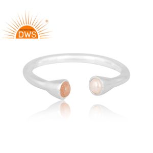 Superventas Plata fina Perla natural y piedra de luna de melocotón Anillo ajustable de piedras preciosas Fabricante de joyería personalizada - Product Image 3