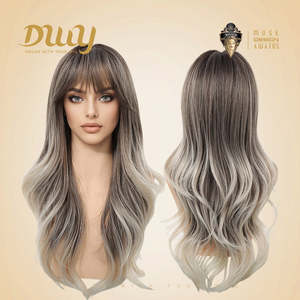 Katelynn PLUS Nouvelle perruque synthétique sans colle MiraScalp, longue, dégradé gris-brun, coupes dégradées, style ondulations lâches, dentelle transparente - Product Image 1