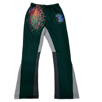 Leggings de compression pour hommes, taille haute élastique, coupe évasée, orange, style streetwear, motif éclaboussures de peinture sur toile, empiècements contrastants, Hip Hop