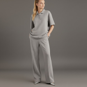 Conjunto de Sudadera de Manga Corta Tejida Personalizada para Mujer con Patrón de Letras y Logotipo Frontal Ecológico - Product Image 5