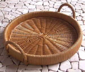Latest Design <b>Basket</b> Decorative Tray with Rattan <b>Mesh</b> and Solid Wood Frame for Breakfast Snacks Tea - Product Image 4