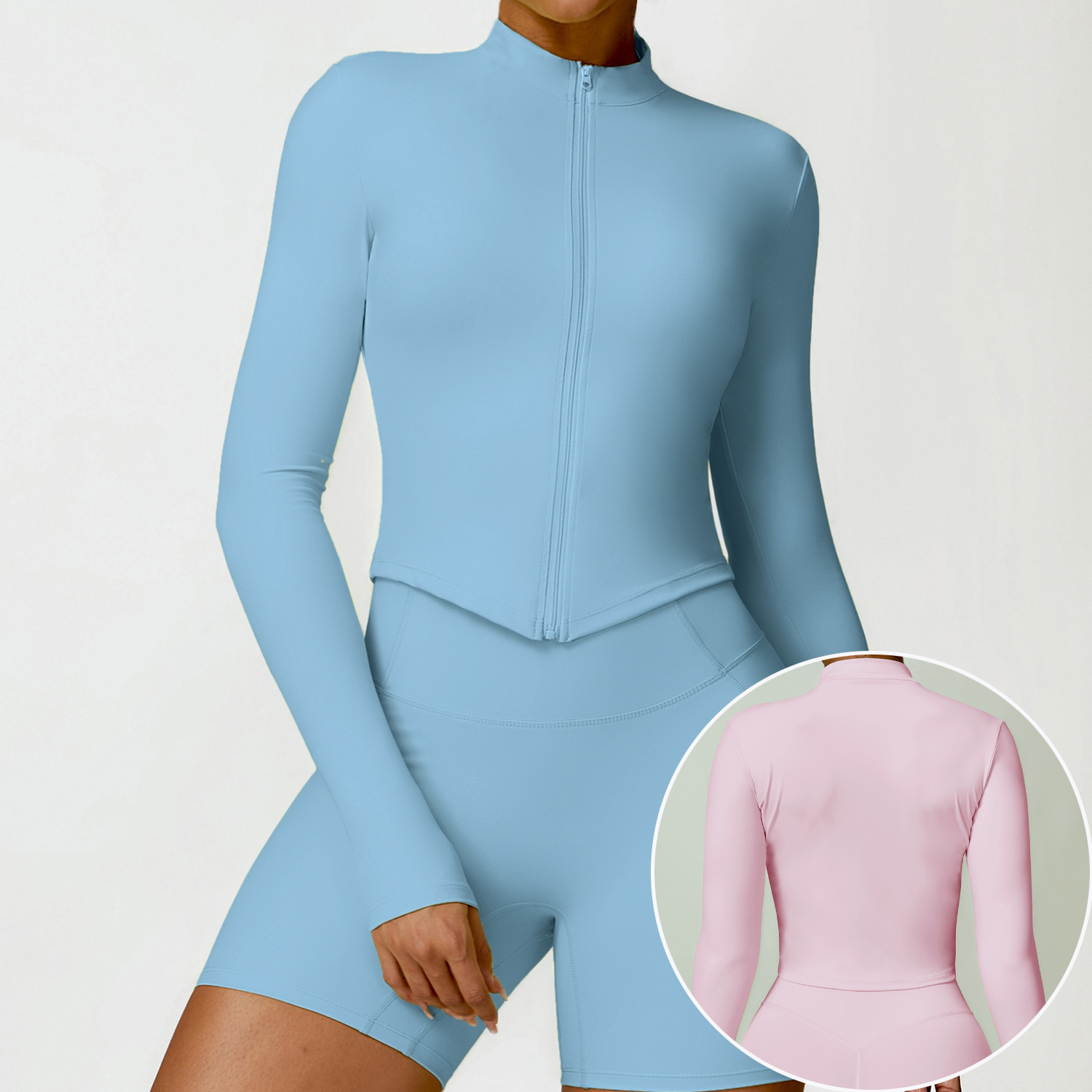 Factory Wholesale Spring Design Solid Colors V Curved Bottom Front Zipper Gym Outwear Quick Dry Slim Fitted Women's Yoga Jackets