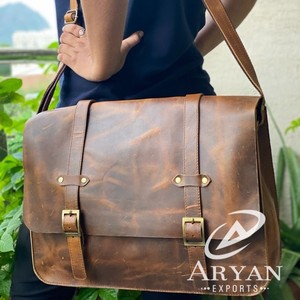 Sac messager en cuir véritable en cuir véritable pour ordinateur portable 15 pouces, pour bureau, - Product Image 1